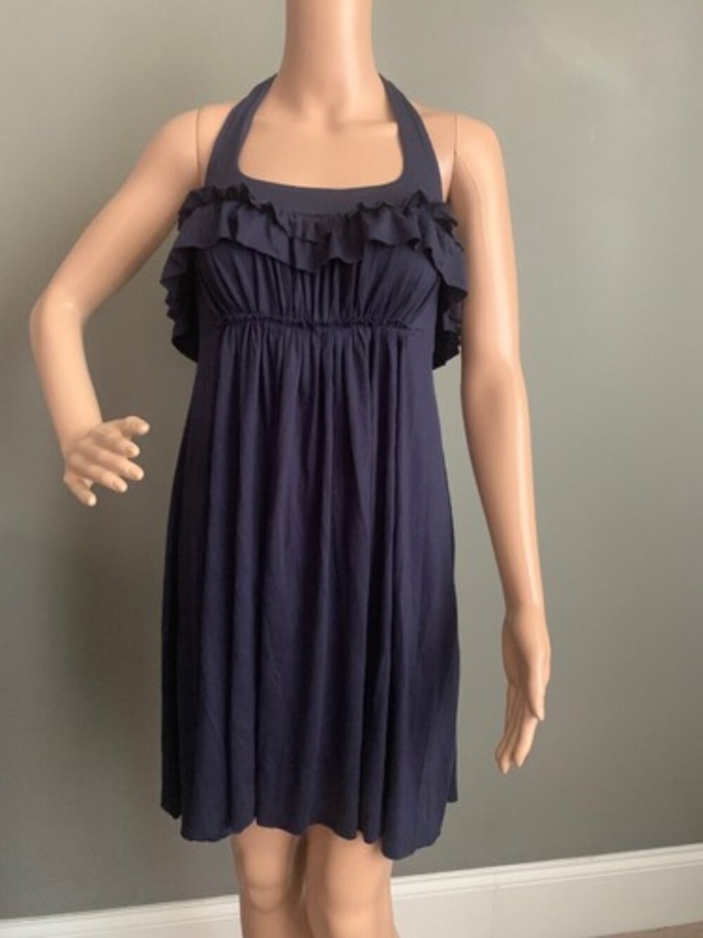 Susana Monaco Navy Blue Ruffle Top Jersey Halter Dress